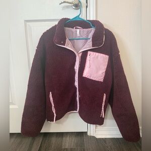 Cozy Fabletics Burgundy and Pink Jacket